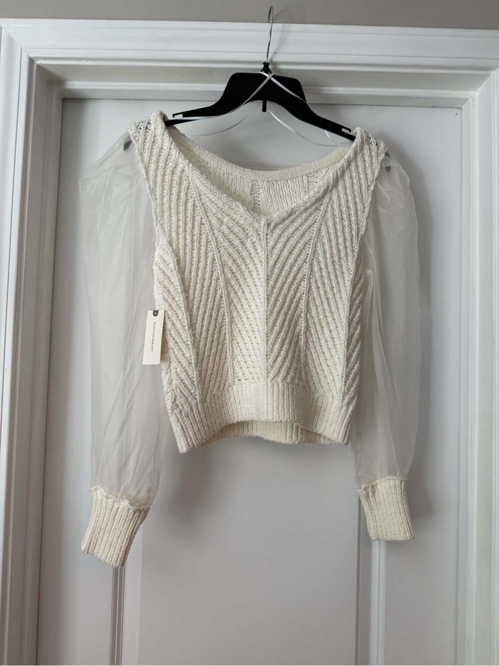 Maeve Sheer Sleeve Knit Sweater Cream